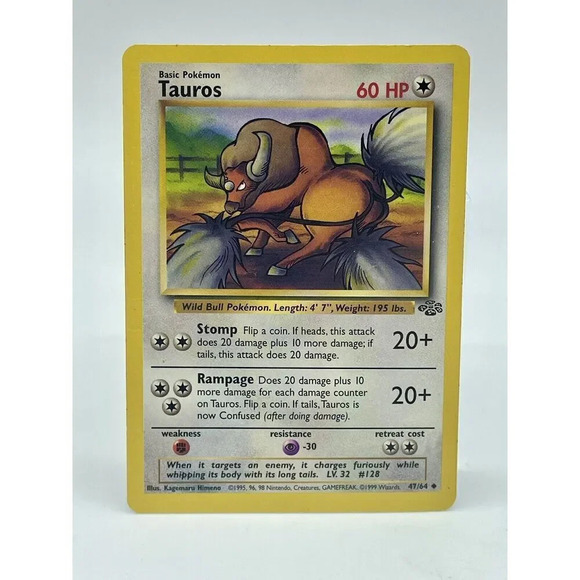 TAUROS 47/64 Jungle Set‎ Uncommon Pokemon TCG Unlimited Non Holo Vintage 1999 NM - Picture 1 of 6